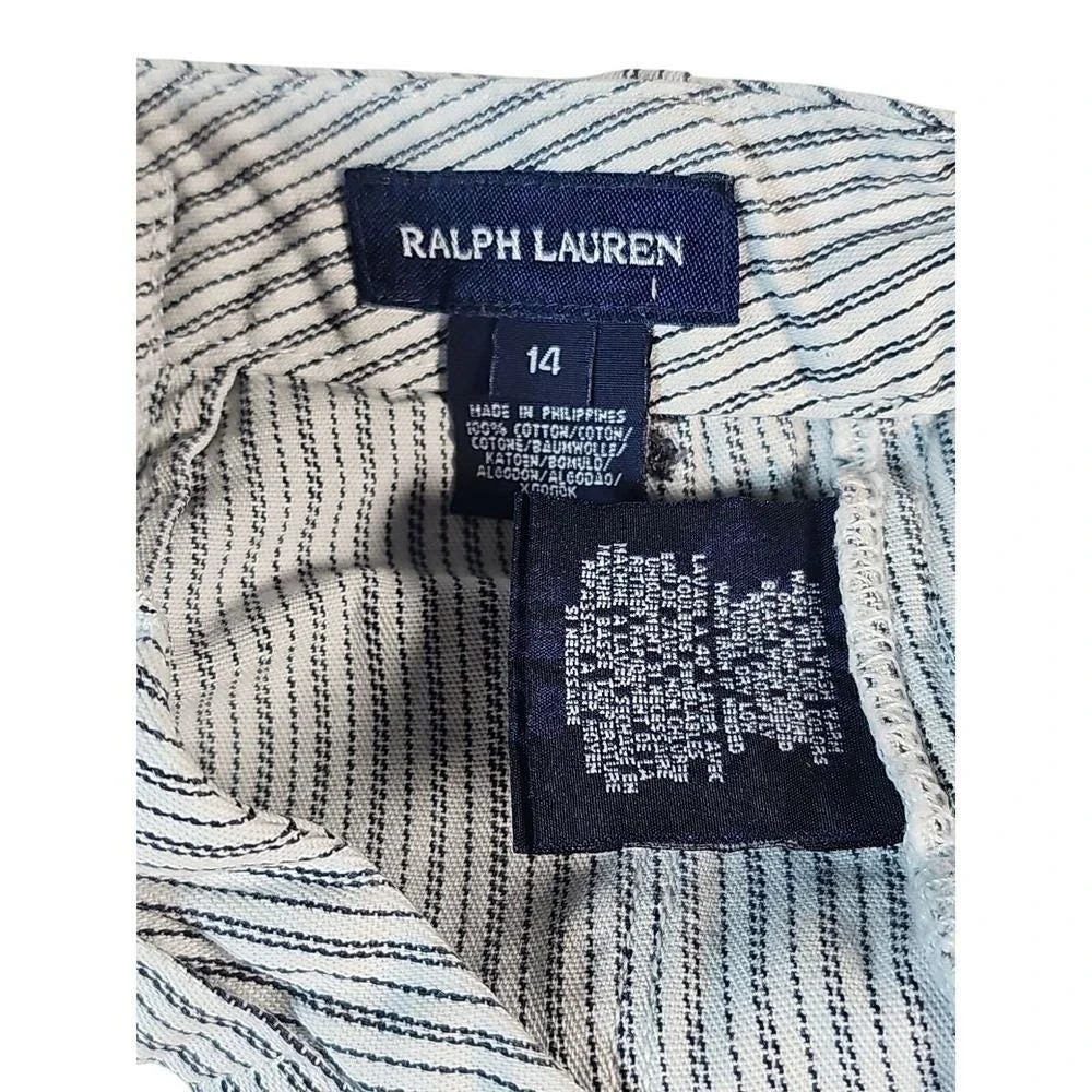 Ralph Lauren Girls 14 Blue White Striped Denim Wide Leg‎ Sailor Pants Y2K Petit